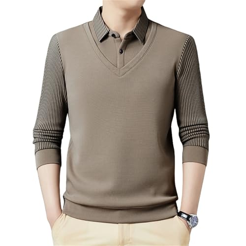 Men's Striped Lapel Fake Two-Piece Shirt, Faux Two-Piece Striped Lapel, Spring & Fall Casual Fashion Base Tops