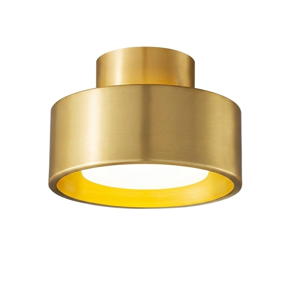 NHPJFDC Brass Flush Mount Ceiling Light, Round Gold Close to Ceiling Lamp, Copper Tone Fixture for Hallway, Entryway, Balcony, Cloakroom, Apartment Foyer, Corridor, Stairway Residential(Gold)