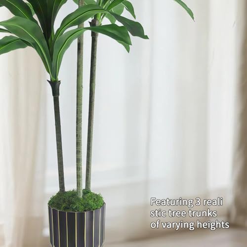 Artificial Dracaena Tree 48in - Fake Plants Tree with Black Planter - Faux Yucca Tree Tall with Lifelike Trunk and Leaves in Pot - Dracaena Artificial Plant for Home Office Living Room Fireplace Decor - Image 5