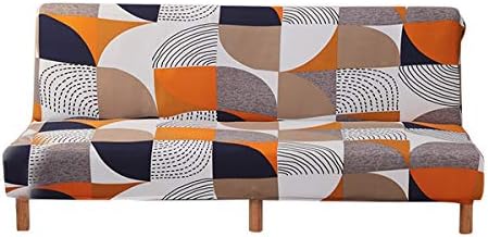 MIFXIN Stretch Futon Cover Armless Sofa Slipcover Elastic Spandex Folding Sofa Bed Couch Cover Printed Washable Furniture Protector for Sofa Without Armrest (Orange Geometry)