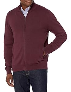 Amazon Essentials Herren Pullover mit durchgehendem Reißverschluss, Burgunderrot, L