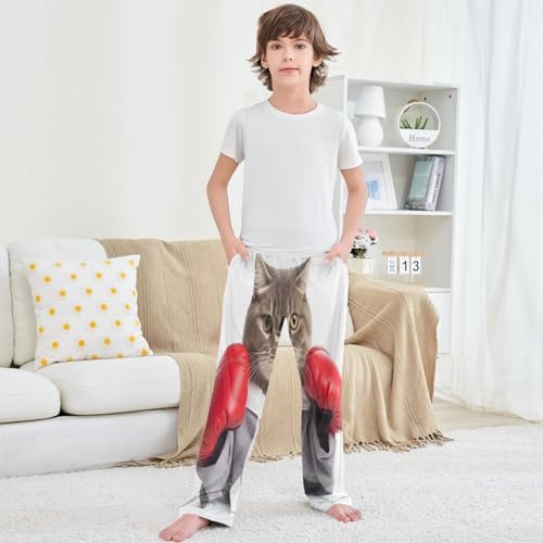 Boy's Pants Funny Animal Cat Boxer Jogger Pants Elastic Waist Long Bottoms Trousers with Pockets 6-14 Years 5