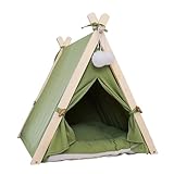 KRTD ペットハウス 猫ベッド キャットハウス ペットテント 小型犬ベッド ペットベッド クッション付き 洗える 組み立て簡単 木製 かわいい おしゃれ 60*55*63cm（グリーン）