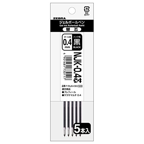 Recharge ZEBRA Prefill SARASA NJK-0.4 noir lot de 5 pour roller japonais