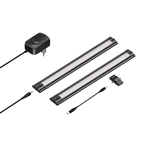 ledscom.de Luce sottopensile a LED SIRIS nero opaco, piatto, 30cm ciascuno, 370lm ciascuno, bianco, set di 2