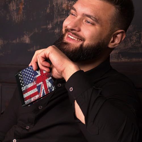 UK And USA Flags Vintage Print Bifold Wallet PU Leather Card Cash Holder Cute Purse for Men Women4