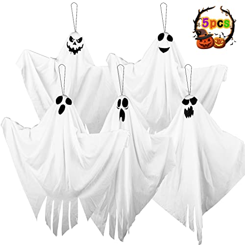 Halloween hängende Geister (5 Stück) für Halloween Party Dekoration, niedlicher fliegender Geist für Vorhof Terrasse Rasen Garten Party Dekor und Urlaub Halloween hängende Dekorationen Cover
