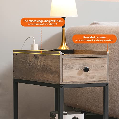 Amhancible End Tables Living Room Set Of 2 With Charging Station, Small Nightstand With Drawer, Bedside Tables With Usb Ports & Outlets, Slim Side Table For Small Spaces, Bedroom, Couch, Het04Ldgy #TOP4