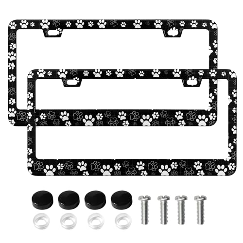 2 Packs Paw Print License Plate Frame,Black License Plate Frame Holder Funny Forest License Plate Frame with Screws Cute Dog License Plate Cover for Car Plate Frames Lightweight Easy to Stall -  Stitchkozy, Stitchkozy124