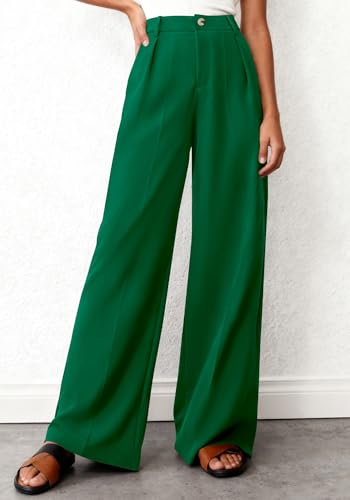 BTFBM Women's Wide Leg Palazzo Pants, Button High Waisted with Pockets, Casual Work Summer Outfits, Trendy Business 2026(Green, Small) — view 2