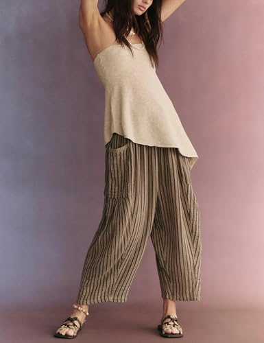 Image of Women Summer Knit Sweater Sets Sexy Tube Top and Loose Pant Lounge Matching Set 2025 2 Piece Outfits Khaki