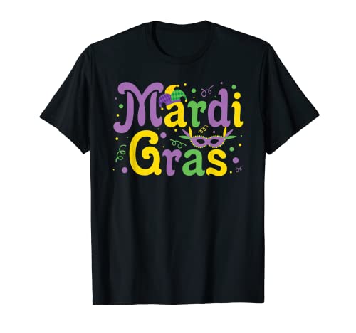 Mardi Gras, morado, amarillo, verde, negro Camiseta