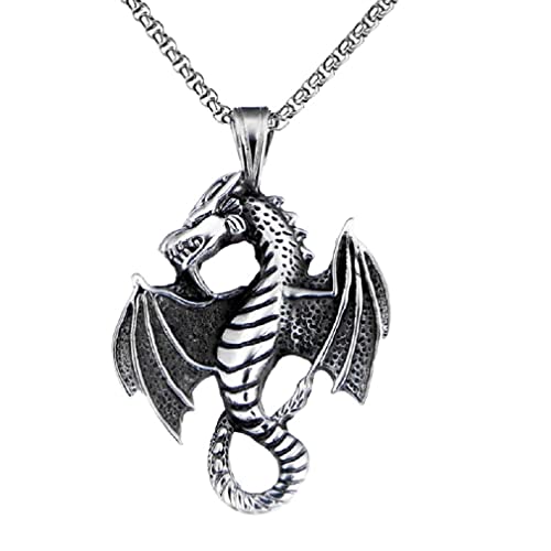 Collier avec pendentif dragon viking nordique et chaîne de 60 cm pour homme