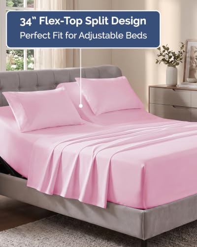 Image of Flex Top Split Head King Sheet Set - 4 Piece Extra Deep Sheets - Light Pink