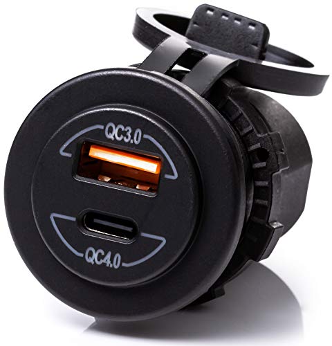36W Socket Dual USB Type C PD 3.0 (36W) + USB A QC4.0 (18W) Fast Charger for Car, Boat, Marine & RVs