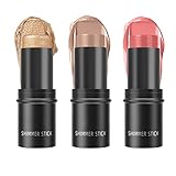 3 PCS Highlighter Blush Contour Makeup Stick Set,Face Highlighter Highlight Makeup Stick,Matte Cream