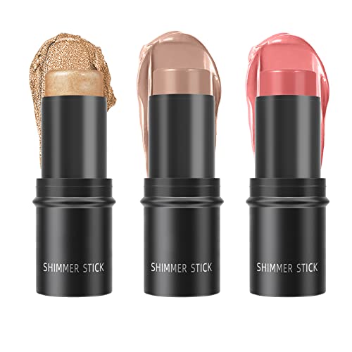 3 Pcs Highlighter Blush Contour Makeup Stick Set,Face Highlighter Highlight Makeup Stick,Matte Cream Blush Stick,Mineral Cream Contour Stick,Long-Lasting,Water-Proof And Sweat-Proof Makeup Sticks Set #TOP8