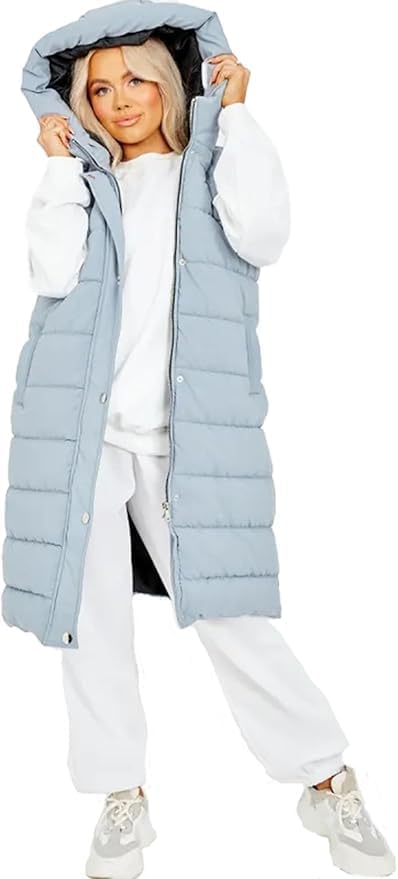 Womens Padded Longline Hooded Gilet Bodywarmer Pink
