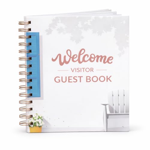Paper n Such Guest Book for Rental House - Vacation Home - Short Term Rentals Host Essentials Spiral Hardcover Welcome Log for Airbnbs- 200 Pages (White/Blue)