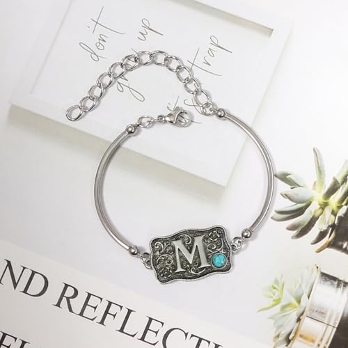 Image of Belt Buckle Bracelet Initial Letter A-Z Bracelets Western Cow Tag Bracelet Belt Buckle Necklace Western Style Initial Letter Pendant Necklace