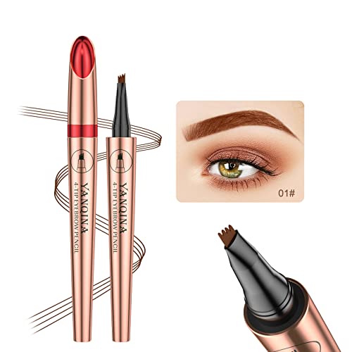 Anifer Liquid Microblading Light Brown Eyebrow Pencil. - Waterproof, Long-Lasting, Natural, 4-Point Fork-Tip Eyebrow Pen（Light Brown 1#）