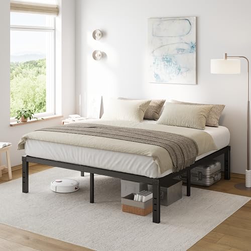 COMASACH King Size Bed Frame 16" Tall Heavy Duty Black Metal Platform Bed Frame,Sturdy Steel Frame,No Box Spring Needed,Noise-Free,Easy Assembly