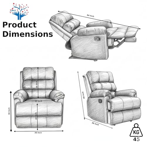 Image of Solis Royale 1 Seater Recliner Sofa Chair | Manual Recliner Lounge Sofa Chairs for Relaxing | Comfortable Cushioned | Living Room Bedroom Home, Office (Amnet - Beige, Amnet - Leatherette)