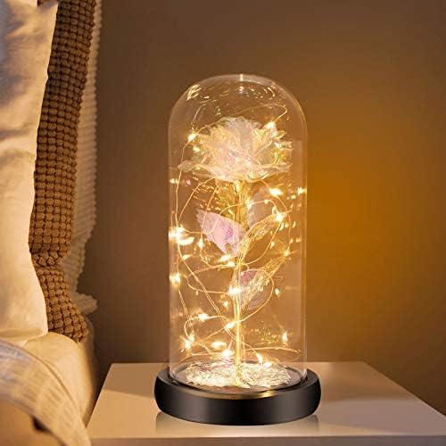 Christmas Rose Gifts for Women Mom, Beαuty and The Beαst Galaxy Glass Rose Gifts, Colorful Led Lights in The Dome Glass, Birthday Gifts Christmas Unique Gifts for Her Mom Grandma Teenage Girls