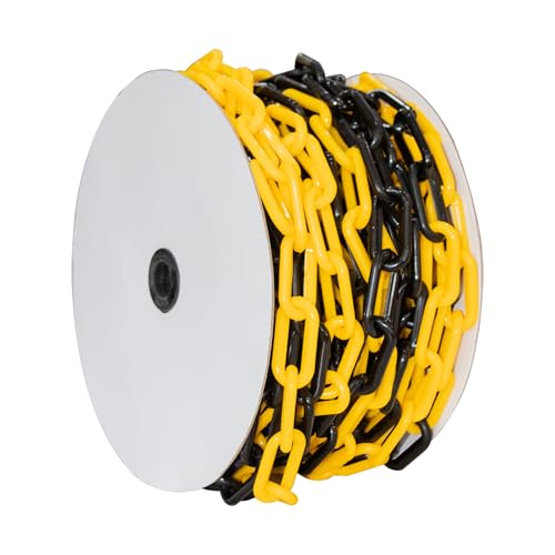 25 Meter Plastic Chain Safety Barrier with 8MM Thickness - Yellow and Black | Plastic Chain Link Roll for Crowd Control | Safety Chain for Construction Road Safety Caution Sign Parking Chain (1)