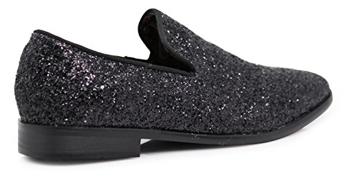 SPK04 Men's Vintage Glitter Dress Loafers Slip On Shoes Classic Tuxedo Dress Shoes (6.5, Black)