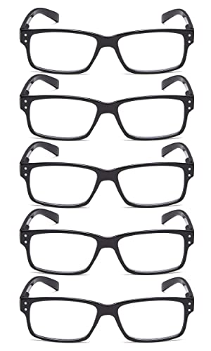 Reading Glasses 5 Pairs Reader Eyeglasses Spring Hinge Glasses Reading Men Women (Black, +2.50)