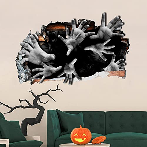 3D Halloween Wall Decals Spooky Wall Breaking Ghost Hand Halloween Gory Art Decorations Scary Halloween Removable Floor Stickers Zombie Indoor Outdoor Office Room Bathroom Window Decal #TOP28