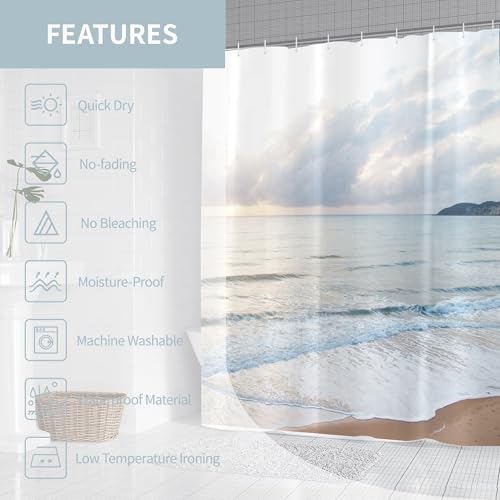 Visioun Ocean Beach Coastal Sea Scene Shower Curtain for Bathroom 72W*72H Inch Seaside Nautical Summer Beachy Landscape Sand Bathtub Decor Waves Seacoast Hawaiian Aesthetic Waterproof Polyester Fabric by Visioun - Used condition - Image 5