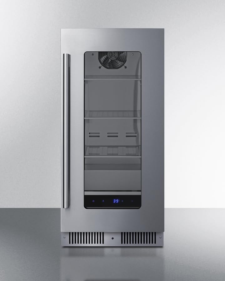 Summit 15” Built-In Beverage Center, Shallow 18” Depth Refrigerator, Commercially Approved, Stainless Steel - SDHG1533