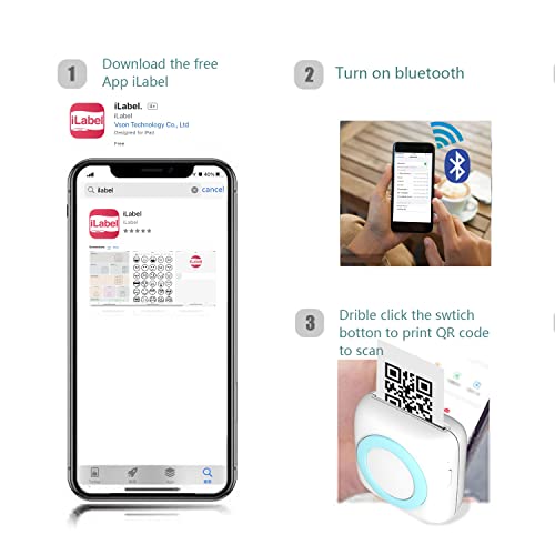 Letsketch Mini Sticker Maker, Thermal Picture Inkless Printer, Sticker Printer, Wireless Bluetooth Receipt Printer, 300Dpi For Journal Book/Note/Label/Photo(7 Rolls Thermal Paper) #TOP5