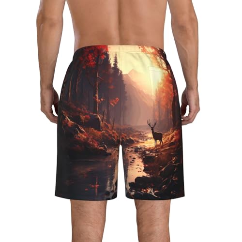 Deer in The Red Leaf Forest Men's Beach Pants-Quick-Dry & Comfortable Mens Beach Shorts for Men, Perfect for Surfing and Everyday Wear3
