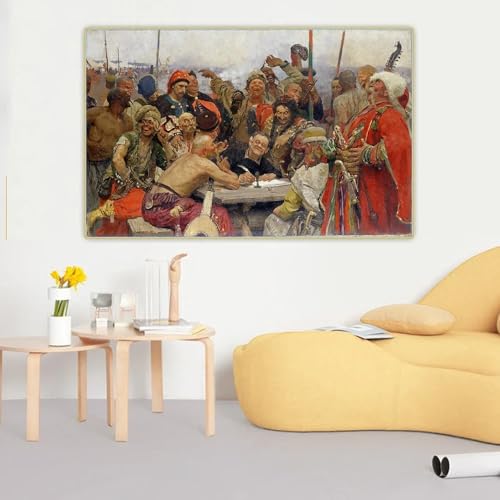 LTjiajuypd Ilja Jefimowitsch Repin 《Die Antwort der Saporoger Kosaken an den türkischen Sultan Mahmud IV.》 Ölgemälde auf Leinwand (60 x 110 cm)