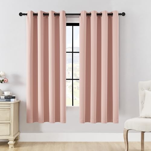 Image of HUTO Blackout Bedroom Curtains Panels 72 Inch - Energy Saving Thermal Insulated Privacy Protect Antique Copper Grommet Sun Block Drapes for Living Room, 1 Pair, 52 by 72 Inch, Blush Pink