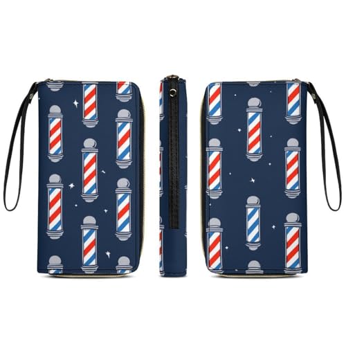 Women's Wallet Ladies Wristlet, Large Capacity, Zipper Pocket, Perfect for ID Cards, Vintage Barber Pole Flag3