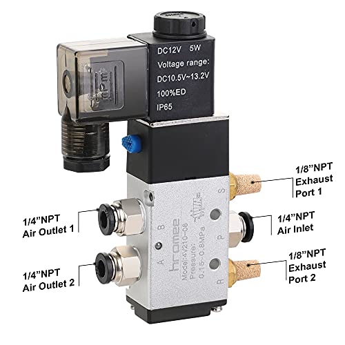 Hromee Pneumatic Solenoid Valve 1/4Inch NPT DC12V 2 Position 5 Way