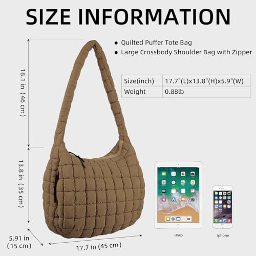 Image of Puffer Quilted Shoulder Bag Large Puffer Tote Bag for Women,Hobo Quilted Tote Bag Crossbody Shoulder Handbags Puff Purse