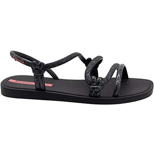 Ipanema Sempre Nova Solar Mais Sandália Rasteira Feminino, Preto/Rosa, 35
