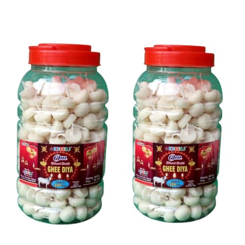 Image of Om Phool Batti Readymade Pure Cow Ghee Diya Batti for Puja,2 Jar of 300 Pcs