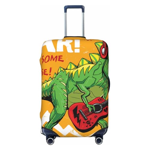 Cool Dinosaur Playing Guitar Print Luggage Cover For Suitcase,Washable Elastic Travel Suitcase Protector With Zipper Closure And Bottom Buckle – Fits 18-32