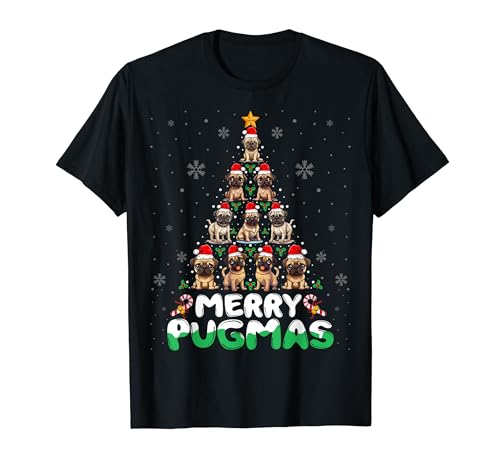 Pug Dogs Christmas Shirt Merry Pugmas Christmas Tree Camiseta