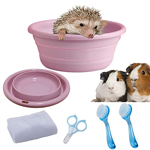 JSLZF Hedgehog Bath Supplies Foldable Hedgehog Bathtub, Hedgehog Nail Clippers, 2PCS Bathing Brush, Bath Towel, Plastic Small Animal Swimming Pool, Guinea Pig Small Pet Sand Bath for Hedgehog