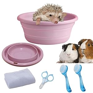 Hedgehog Supplies Hedgehog Bath Kit Plastic Foldable Hedgehog Bathtub Hedgehog Nail Clippers 2PCS Bathing Brush Bath Towel Pet Guinea Pig Bath for Small Animal