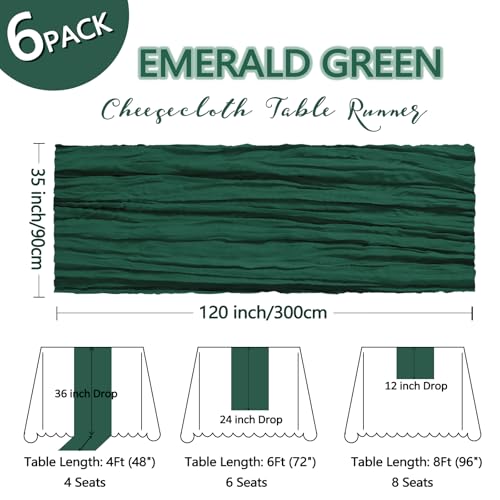 6 Pack Emerald Green Cheesecloth Table Runner 10Ft Gauze Cheese Cloth Table Runner 35x120 Inch Boho Sheer Rustic Fabric for Party Decor Baby Shower Wedding Home Holiday Decorations by Heneger - Used condition - Image 2