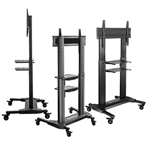 ONKRON Universal Mobile TV Stand with Shelves TV Cart on Wheels for 40” – 75 Inch Flat Panel Curved LCD LED OLED Screens up to 100 lbs TS27-71 (Black)