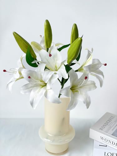 YalzoneMet 2 Pcs White Stargazer Lily Artificial Flowers for Decoration,